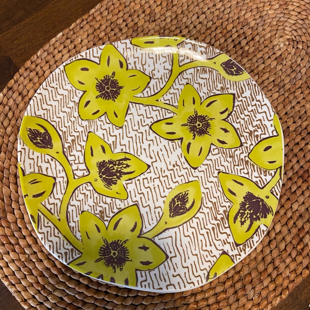 Anthropologie Green and Brown Floral Salad Plate